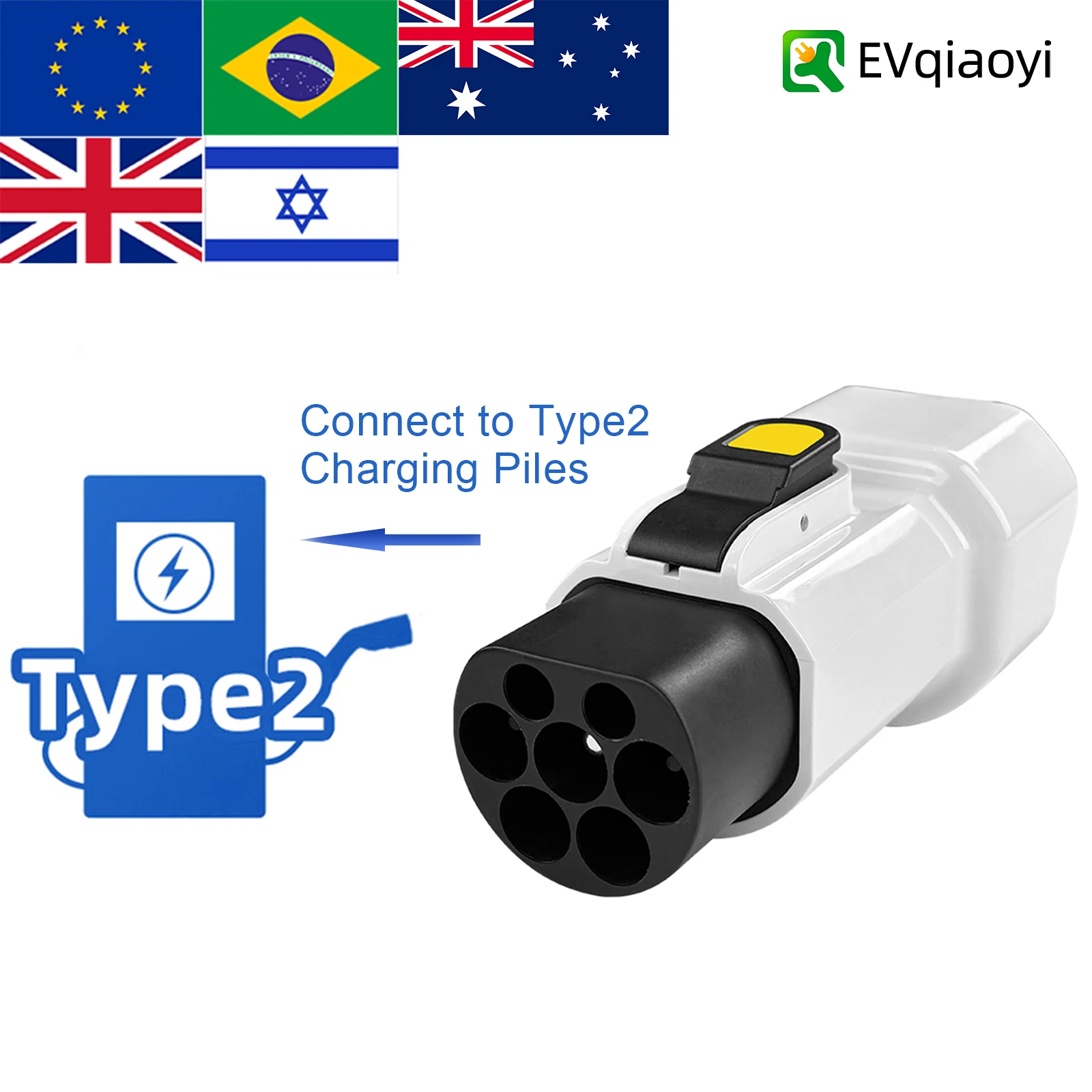 

Portable Type 2 pile to 16A Schuko Socket Adapter Converts Charging Sockets for 110-220V AC CE Certified Home Travel Charging
