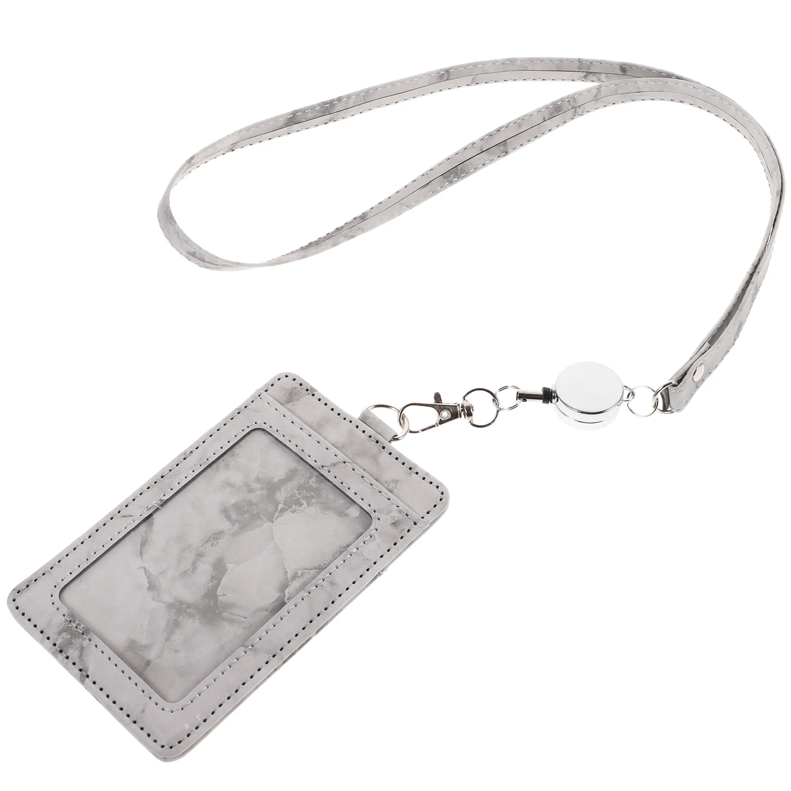 

Badge Holder Marble Pattern Hanging Sign Retractable Card Pu Grey Holders Campus