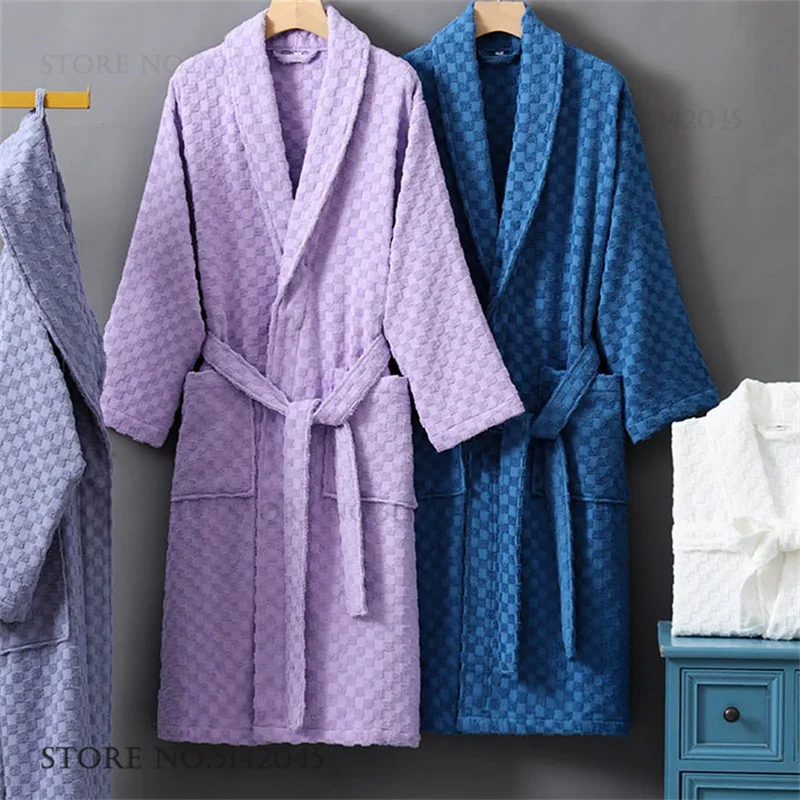 Spring New Cotton Couple Robe Kimono Bathrobe Gown Terry Water Absorbing Bath Towel Sleepwear Loose Casual Homewear Loungewear