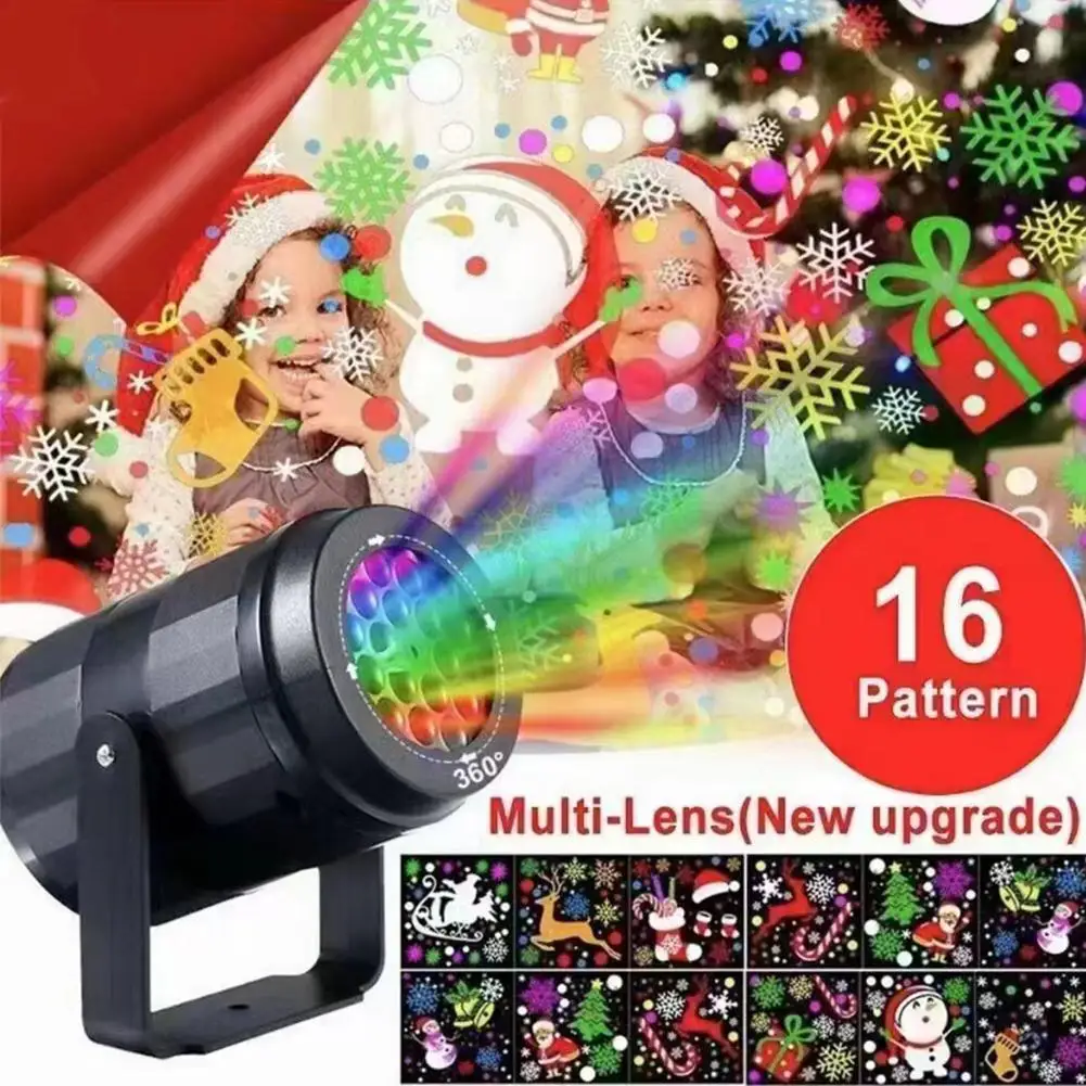 Christmas Snowflake Projector LED 16 Patterns Party Stage Santa Claus Snowman Laser Projection Lamp Waterproof Stage Party
