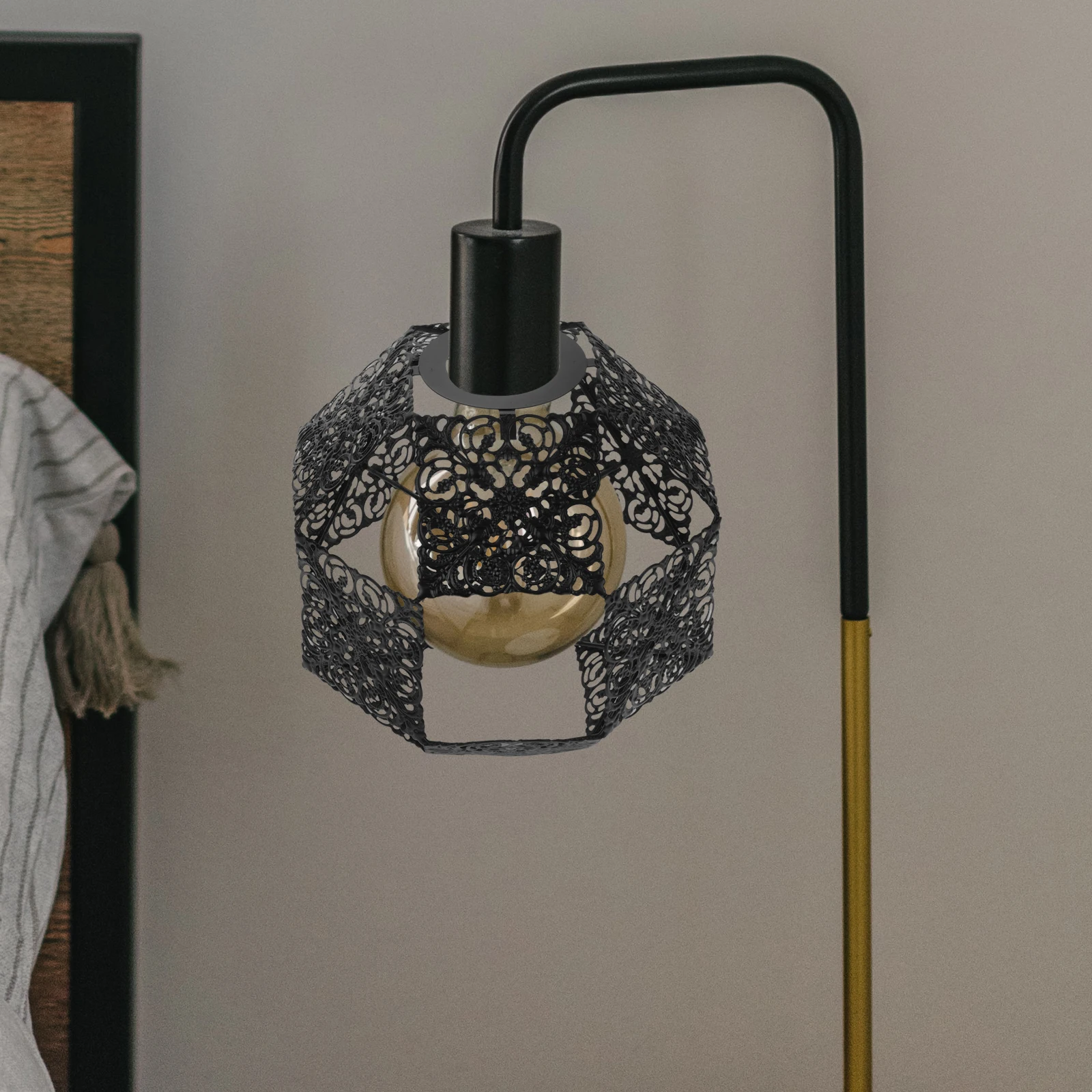 

Iron Hollow Pendant Lampshade Industrial Style Metal Light Cover Ceiling Lamp Shade Replacement for Home Restaurant