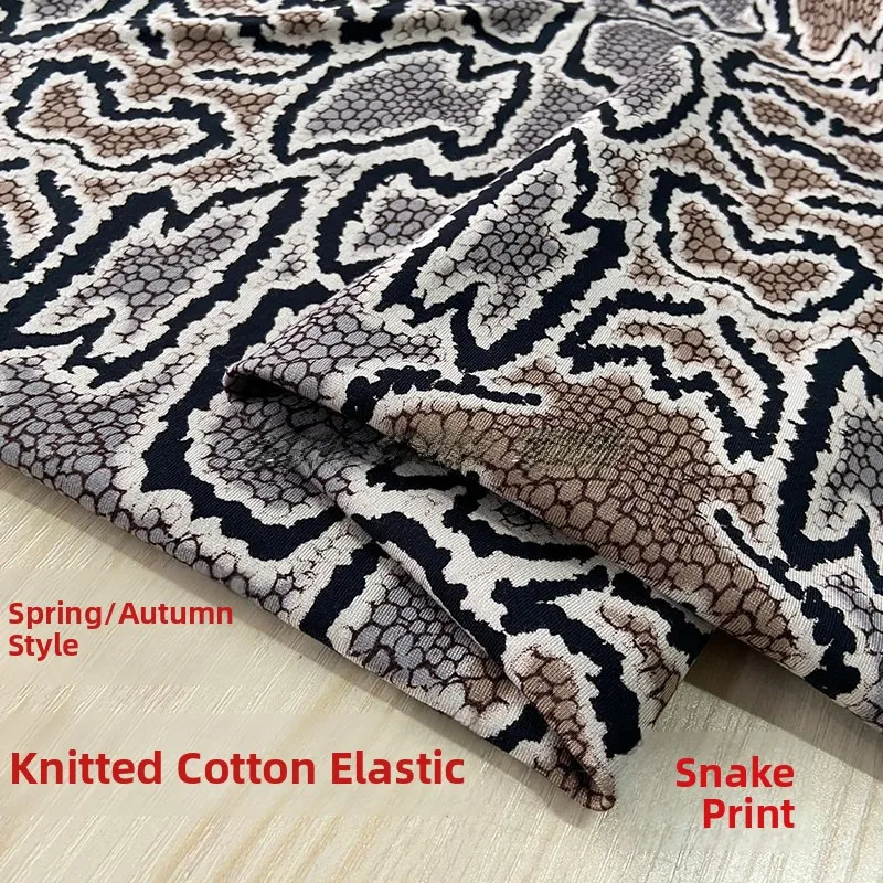 

New Handmade Knitted Elastic Snake Print Full Cotton Fabric Spring Autumn Style High End Formal Wear DIY Craft Supplies