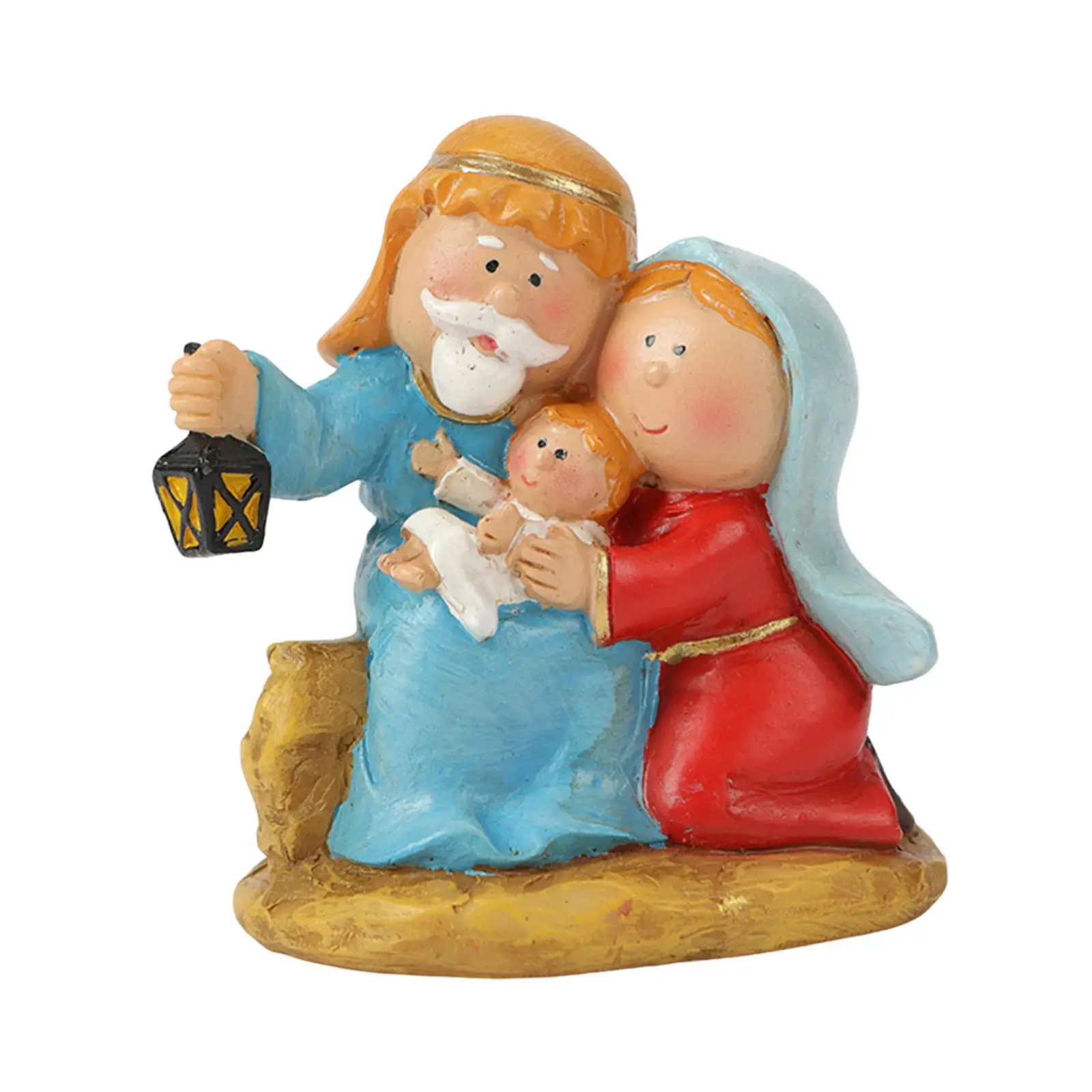 Nativity Set Small Handmade Craft Jesus Mary Joseph Figurines Holy Family Statue for Home Indoor Cabinets