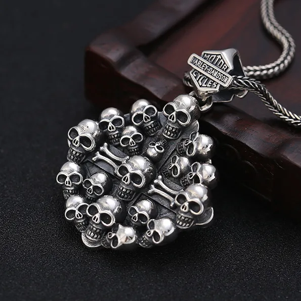 

925 Sterling Silver Skull Cross Pendant Men's Fashion Personality Vintage Necklace Pendant Versatile Necklace Pendant