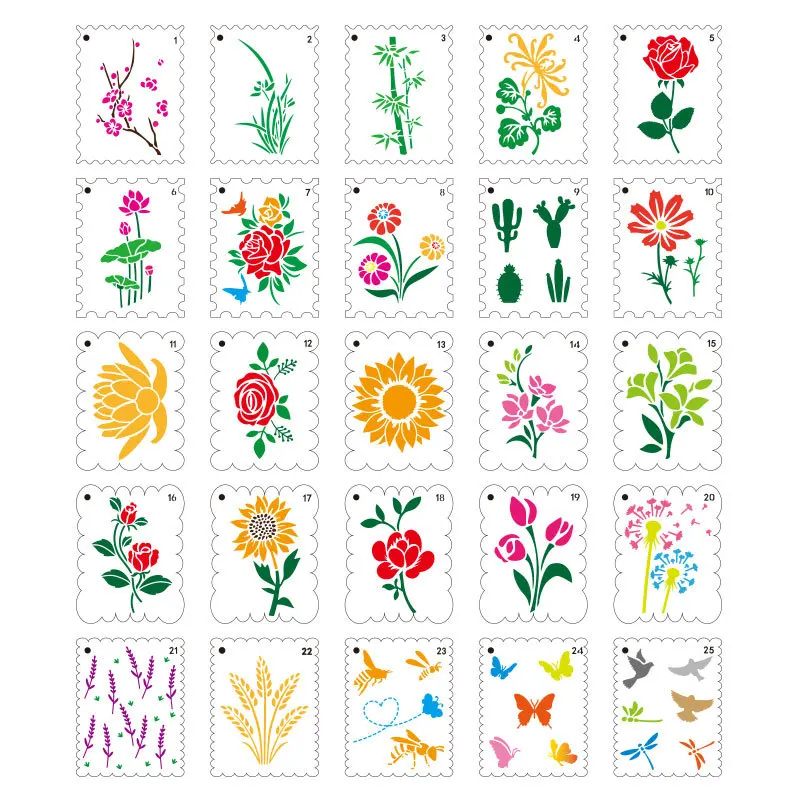 Season Flower Plant Stencil Scrapbooking Stamp Album Decor Embossing Paper Card Painting Template 25Pcs Plastic Stencils For Kid