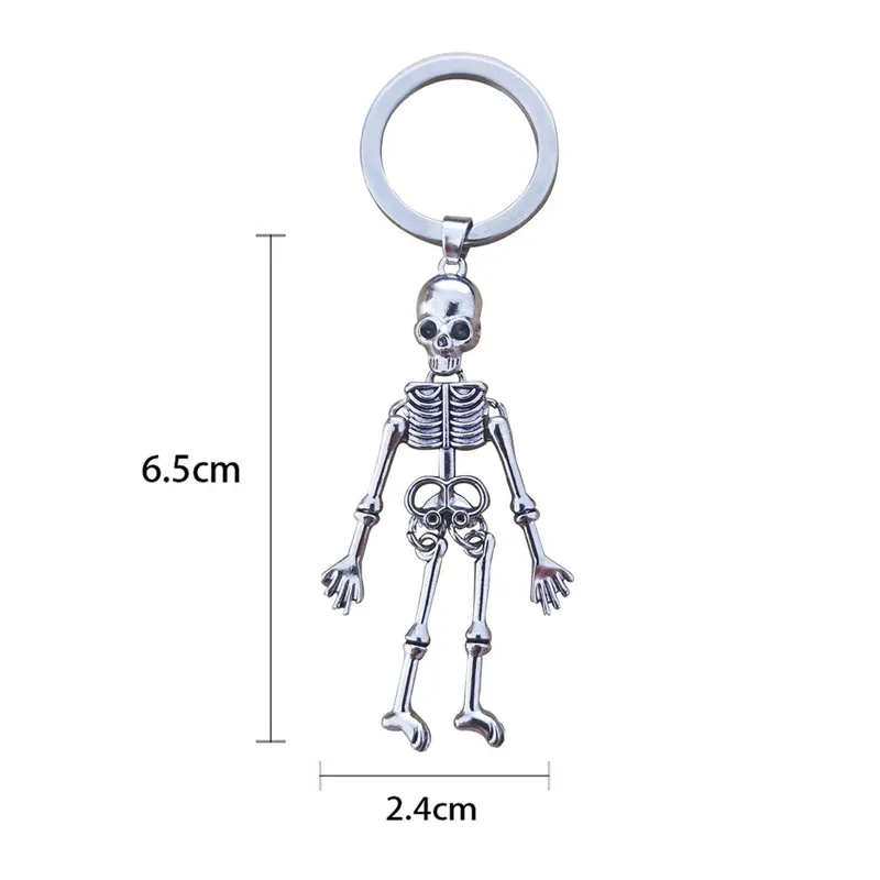 Skull Keychain Punk Multi-jointed Skeleton Keyring Car Charms Gothic Horror Pendant Halloween Ghost Head Jewelry Couple Gift