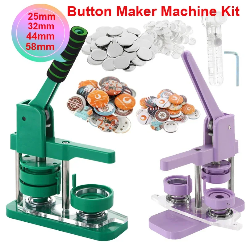 25mm 32mm 44mm 58mm Magnetic Mold Badge Machine Set Button Maker Machine with 100pcs Badge Material and Circular Cutter