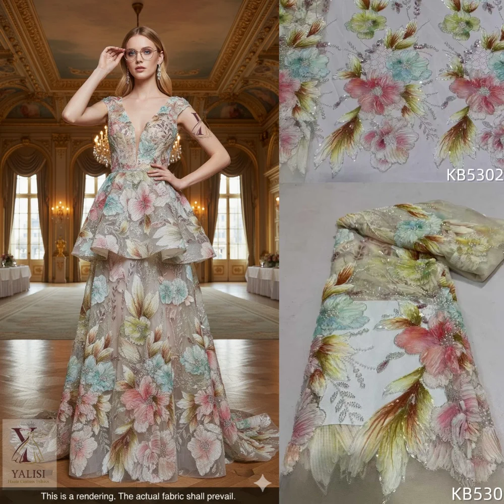 

African Groom Beaded 3D Flower Beaded Lace Fabric 2026 High-Quality Nigerian Tulle Sequin Lace Fabric For Wedding Party Dresses