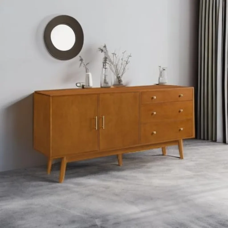 Serving Storage Cabinet Doors-Dining Room Console, 70 Inch, Acorn Mid-Century Modern Wood Kitchen Buffet Sideboard Entryway