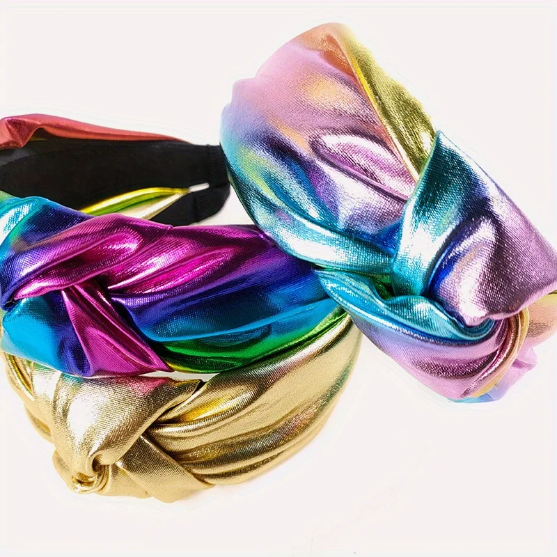

Colorful Bright Leather Headbands Hair Accessories Fashion Party Gradient Color Rainbow Artificial Leather Hair Hoops Hairbands