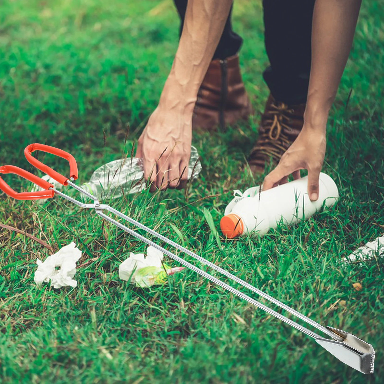 

60cm Stainless Steel Trash Pickup Clip Garbage Grabber Tool Rubber Handle Cleaning Litter Floors Shelves Outdoor Lawns Furniture