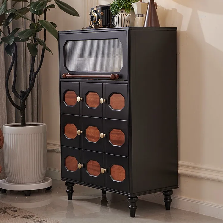 French retro solid wood TV cabinet combination living room household small apartment floor-to-ceiling American TV storage cabine