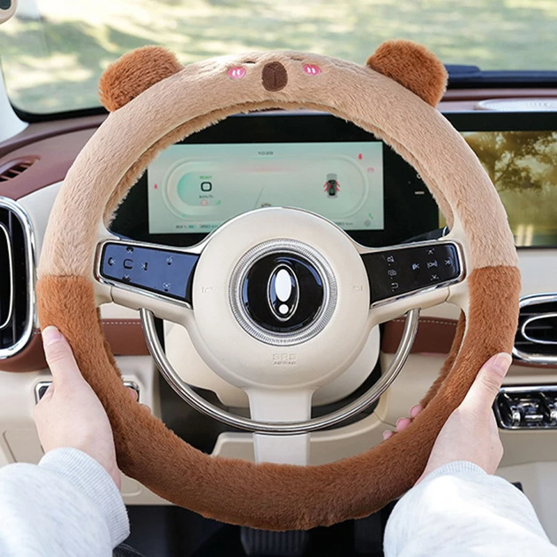 

Car Steering Wheel Cover Cartoon Capybara Plush Seat Belt Decoration Accessories Comfortable Non-slip Car Steering Wheel Cover
