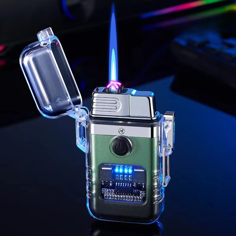 New gas-electric hybrid lighter butane gas turbine electric transparent plasma ARC USB rechargeable lighter outdoor camping