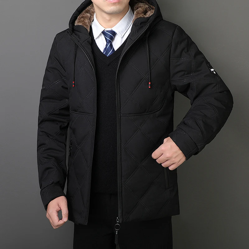 

Winter New Faion Men's Thiened Fce Lined Hooded Cotton Jaet Warm Resistant Cold Cotton Coat Trendy All Match Cotton ...