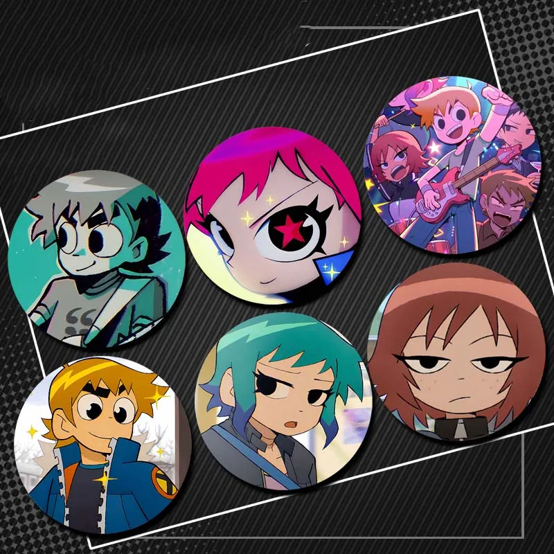 Alfileres de solapa de Anime Scott Peregrino, insignia de personaje de Wallace Ramona de dibujos animados, Pin de botón, broche redondo de meme divertido, bolsa, regalos de decoración de ropa