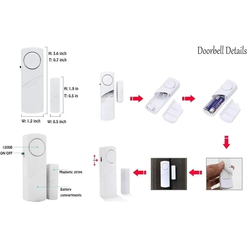 Security Window & Door Alarm Bell Longer Door Window Wireless Burglar Alarm with Magnetic Sensor Home Safety Device Home