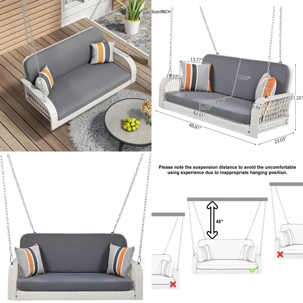 أرجوحة خوص خارجية لشخصين مع وسائد ووسائد للاسترخاء في الفناء أو بجانب حمام السباحة #1