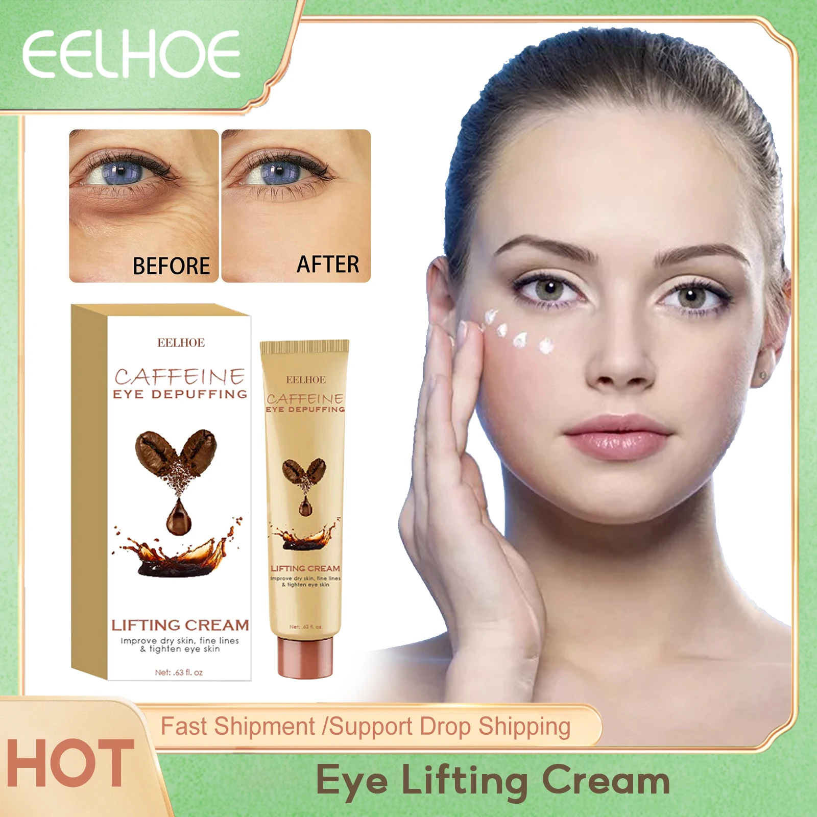 EELHOE Eye Lifting Cream Fade Fine Lines Anti Puffiness Under Eye Dark Circles Remover Moisturize Brighten Anti Aging Eye Cream