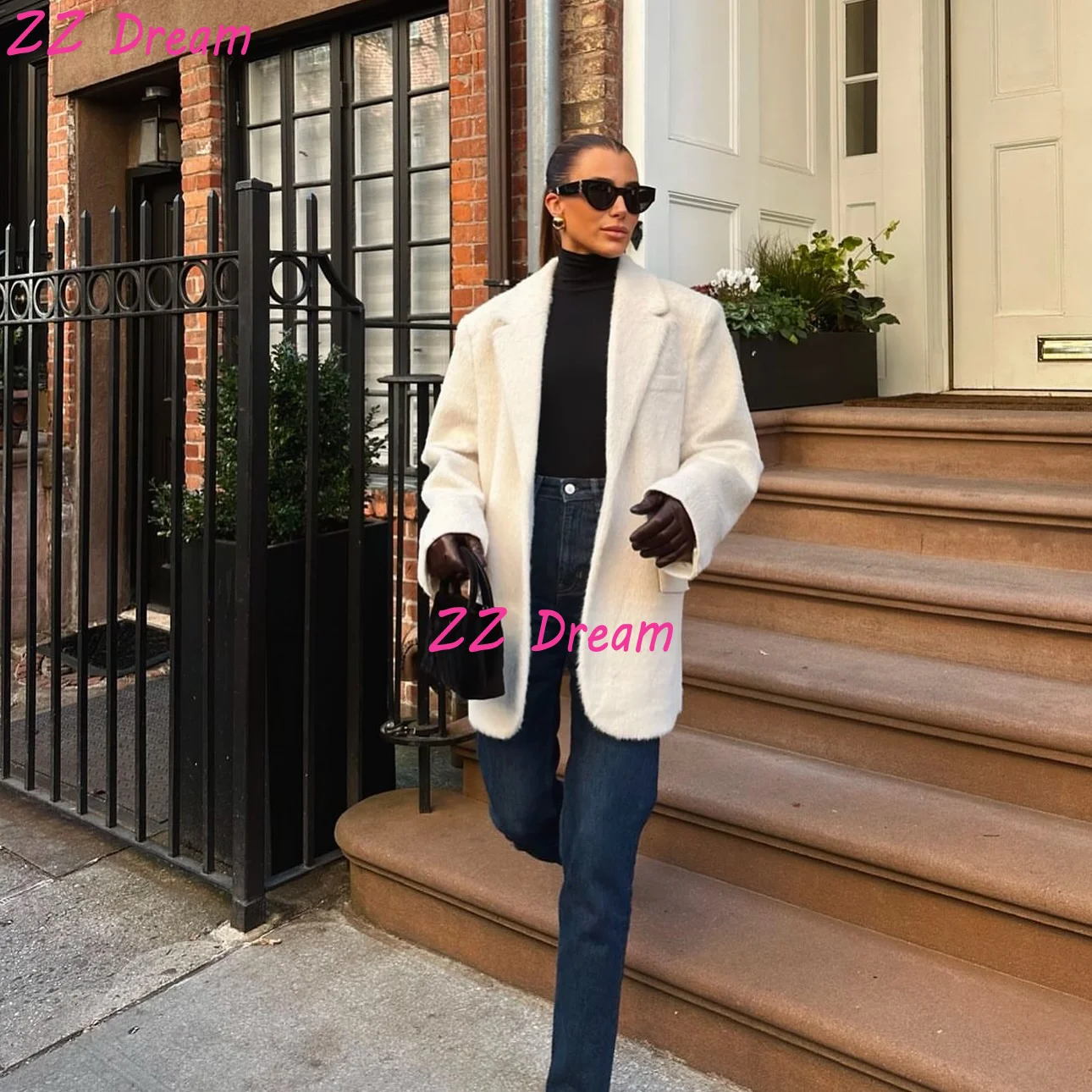 

2025 Faux Fur Women's Blazers Fashion Straight Long Sleeve Solid Slimming Coats 2025 New Autumn Fashion Casual Outerwears