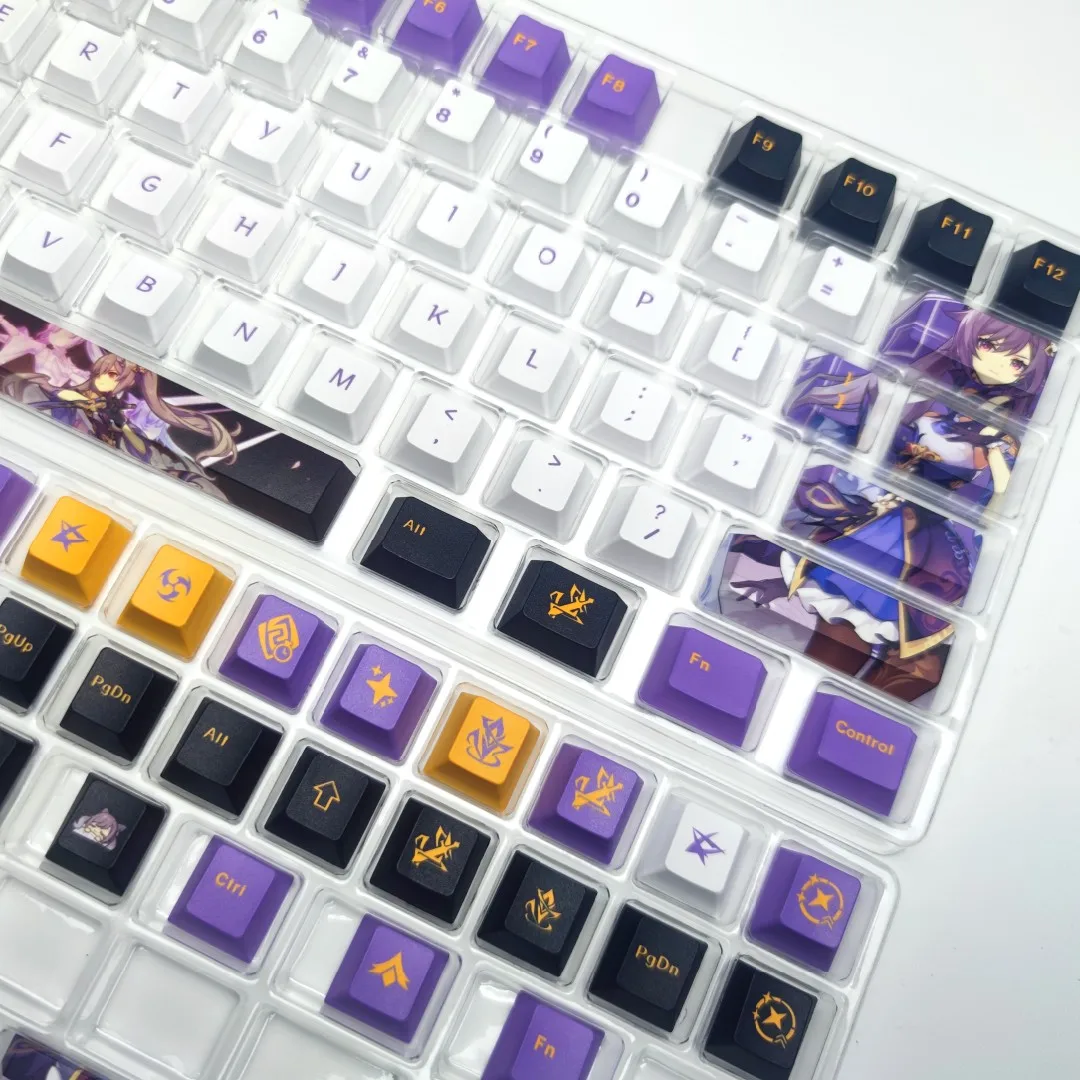 128 Keys/set Genshin Impact Keqing Keycaps PBT Dye Subbed Key Caps Cherry Profile Keycap For Keychron Q2 K2 Anne GH60 GK64 Poker