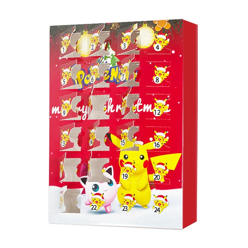 صندوق تقويم عيد الميلاد المجيد للأطفال ، شخصيات أنمي كاواي بيكاتشو ، دمية حمراء ، ألعاب للفتيان والفتيات ، هدايا الكريسماس ، بوكيمون ، 24!