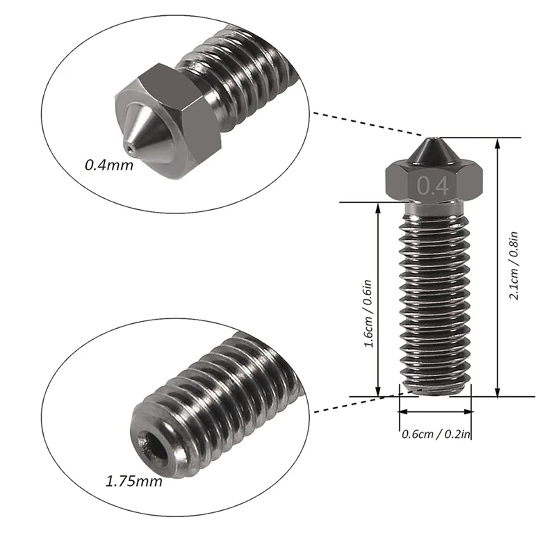 15 buah V6 nozel gunung berapi 3D nosel baja tahan karat nozel benang M6 0.4Mm V6 nozel kuningan nozel baja keras