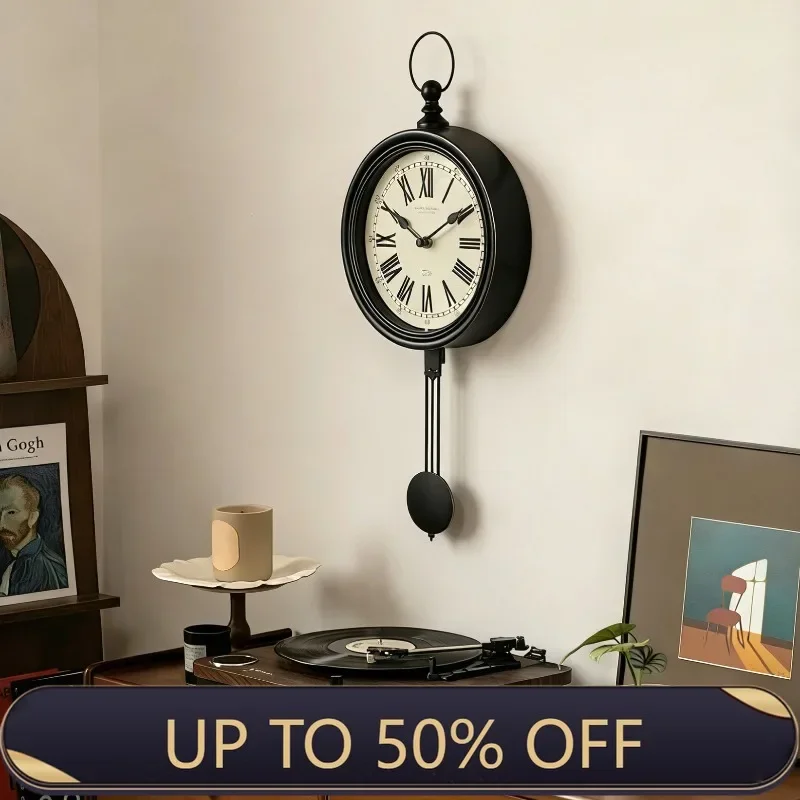 Vintage Wall Clock Pendulum Wall Watch Luxury Elegant Large Clocks Minimalist Silent Aesthetic Living Room Watches Decoration
