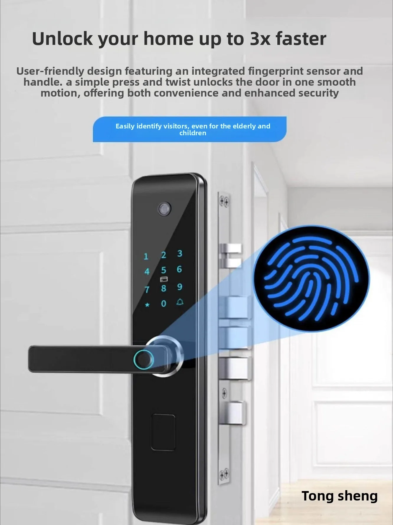 Household Smart Door Lock Fingerprint Password Electronic Anti-theft Lock with Peephole for Home Security