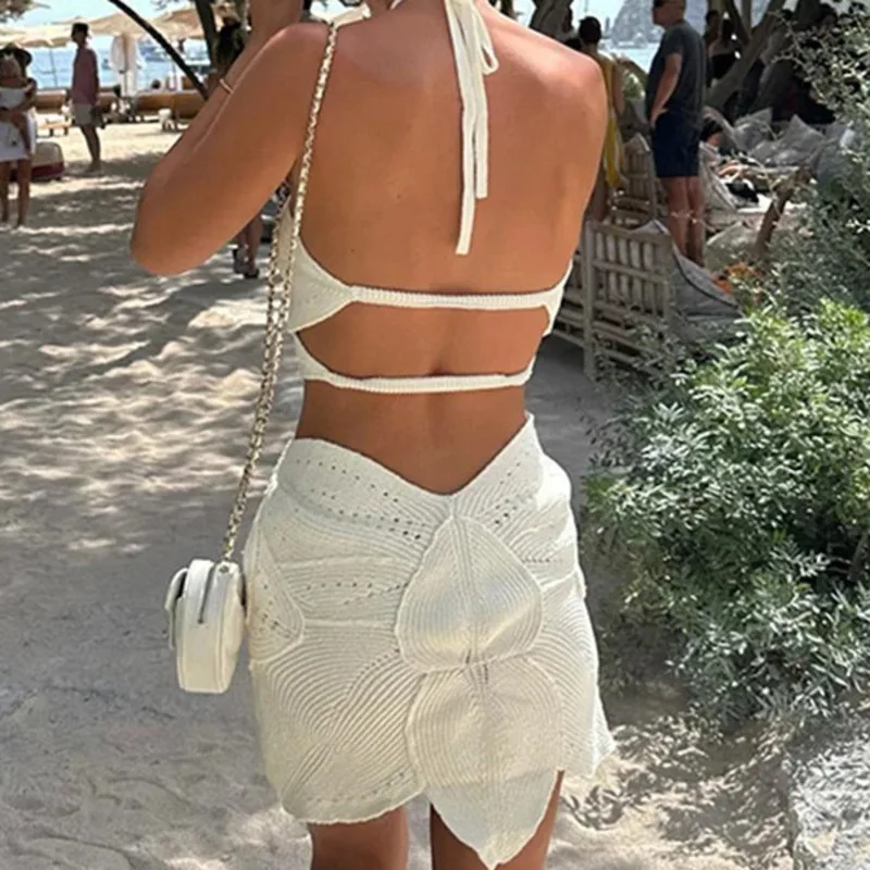 EAEOVNI – robe tricotée à fleurs ajourées pour femmes, dos nu, à lacets, vêtements élégants pour vacances à la plage, nouvelle collection été 2026