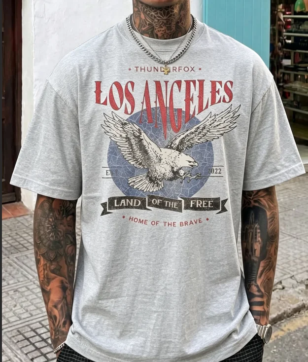 2026 Eagle City Family Matching Print T‑Shirt Adults Kids American Vintage Street Graphic Loose Short Sleeve Casual Street Tee