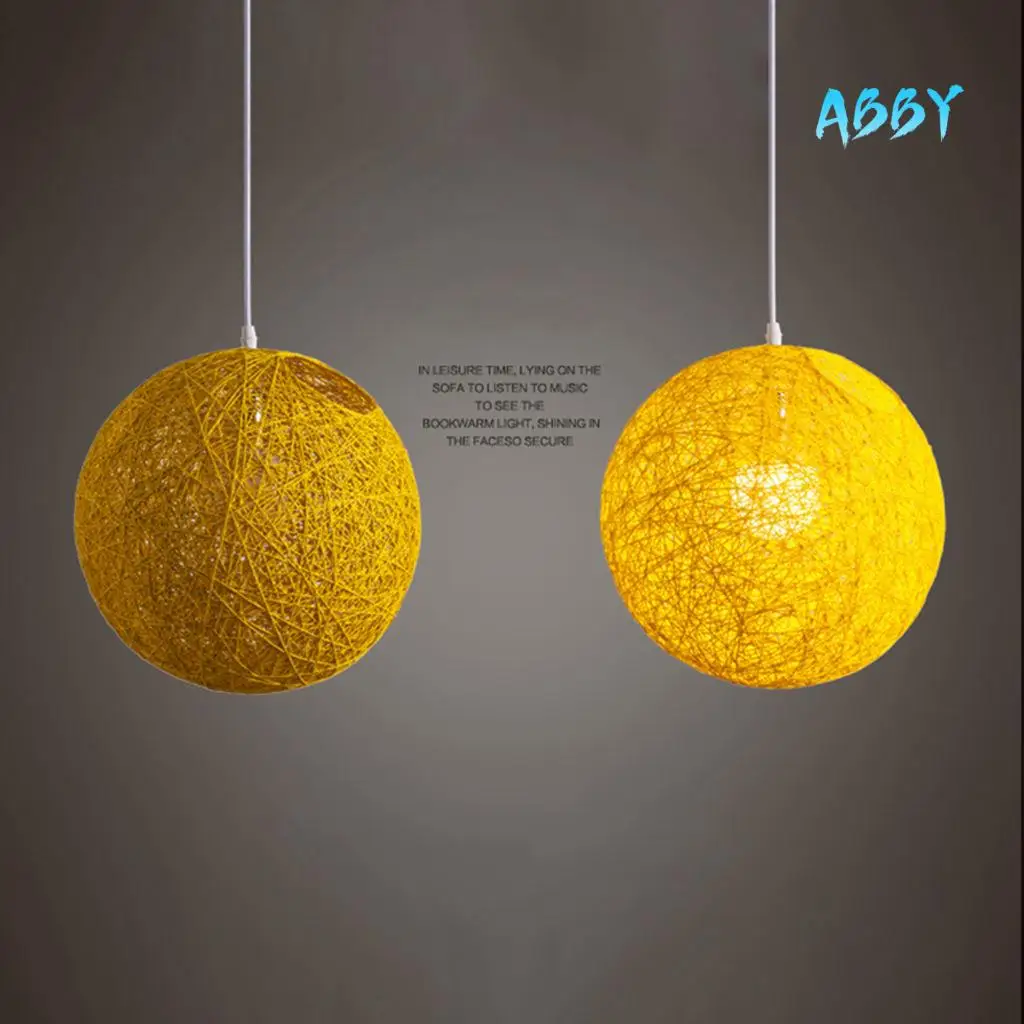 

ABBY-2 Pcs Rattan And Hemp Ball Chandelier Individual Creativity Spherical Rattan Nest Lampshade Red & Yellow