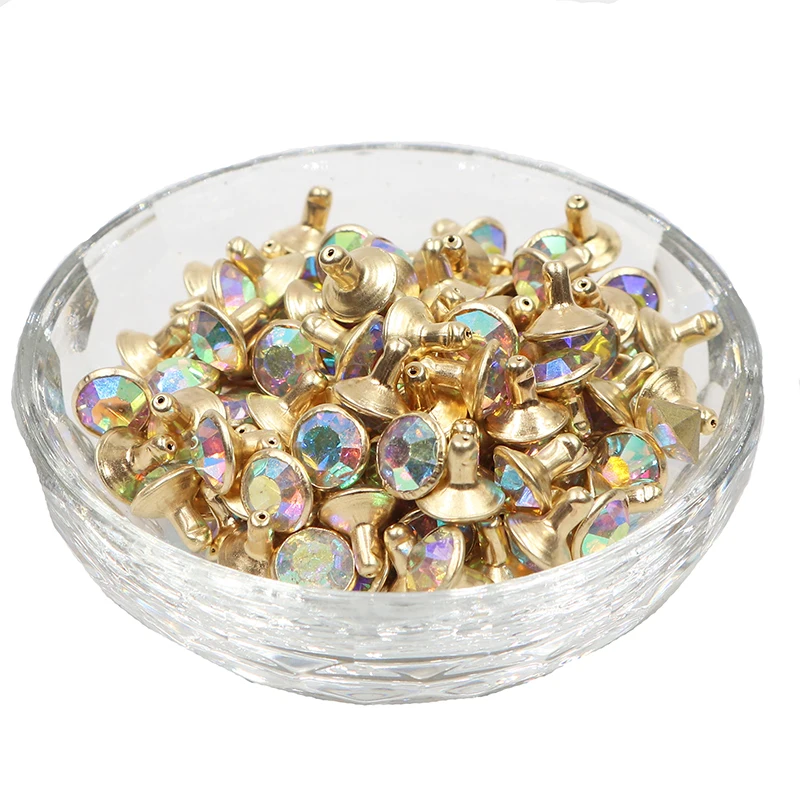 100sets Golden Base Mix Color 8mm Crystals Rhinestone Rivets Diamond Studs for Leathercraft DIY Rivets Studs for Clothing