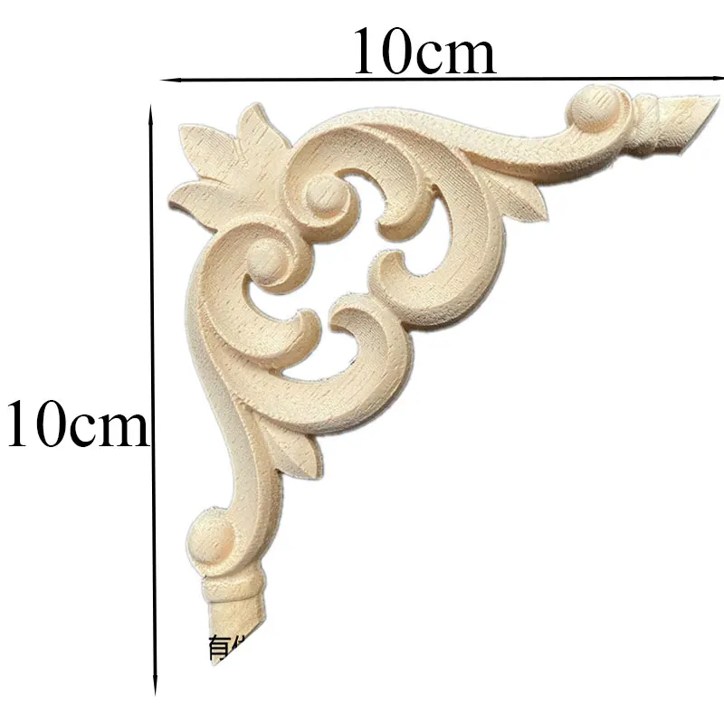 10cm Natural Floral Wooden Figurines Crafts Wood Carved Corner Appliques Frame Wall Door Furniture Woodcarving Decorative