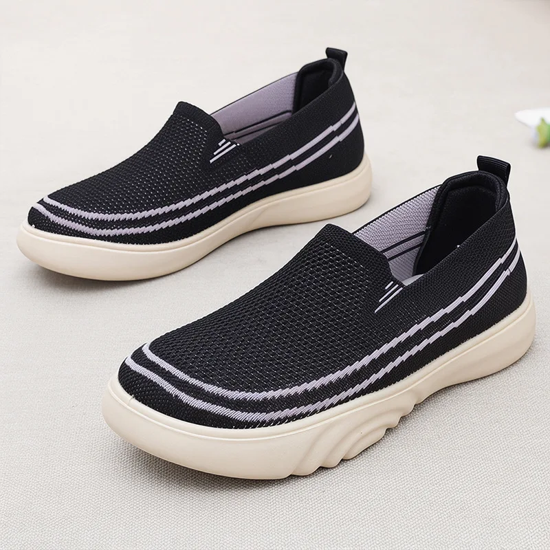 Damen Slip-On Freizeitschuhe zum Gehen, gestricktes Mesh-Obermaterial, atmungsaktiv, leichte EVA-Sohle, bequeme Outdoor-Reise-Loafer – Detail 6