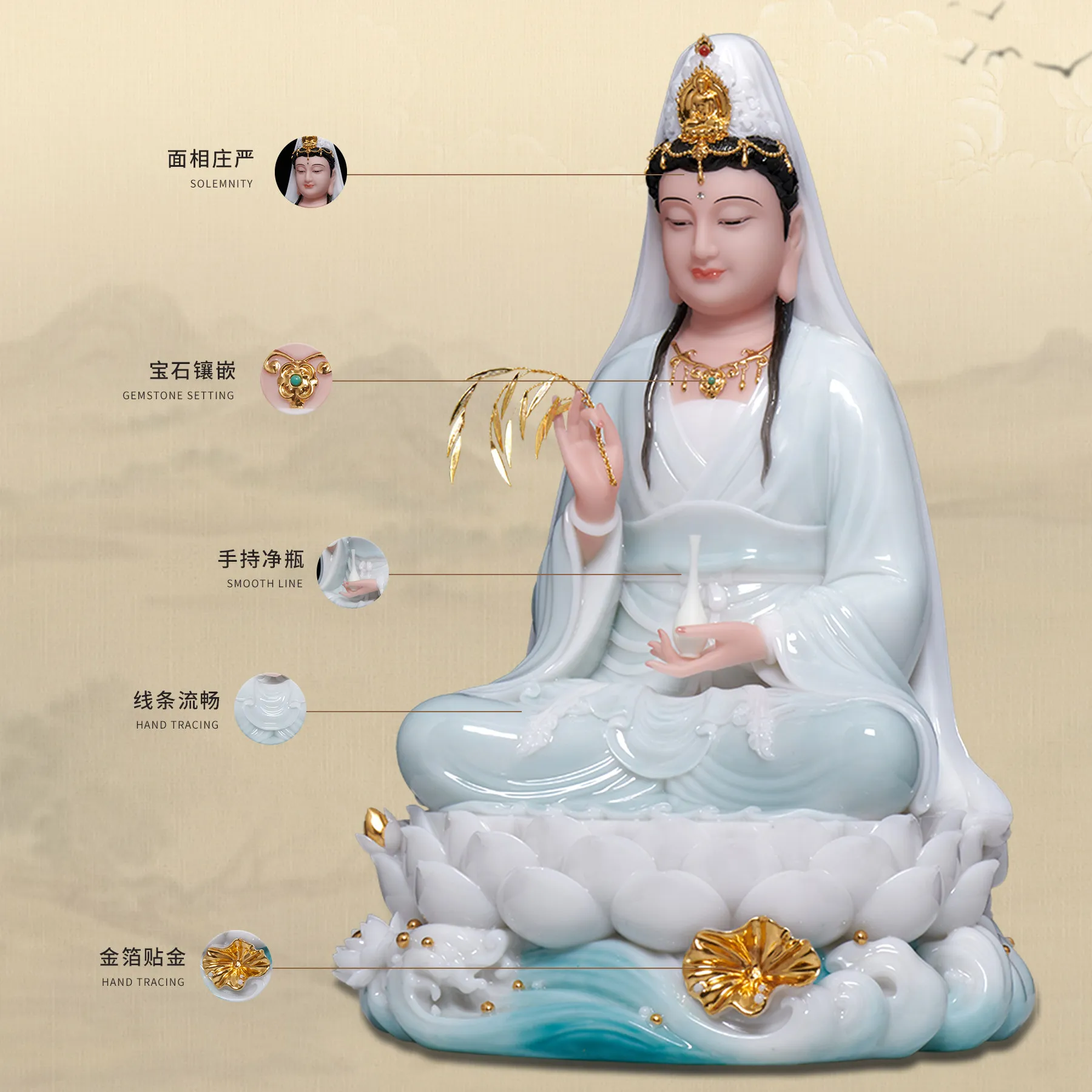 Cz guanyin bodhisattva buddha statue for home offerings god statue  ornaments maitreya buddha white marble