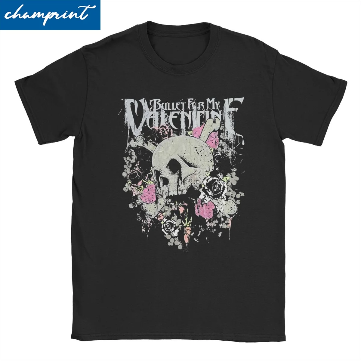 Funny Bullet For My Valentine Skull Roses T-Shirts for Men Women Pure Cotton T Shirts Metal Music Tee Shirt 4XL 5XL Tops