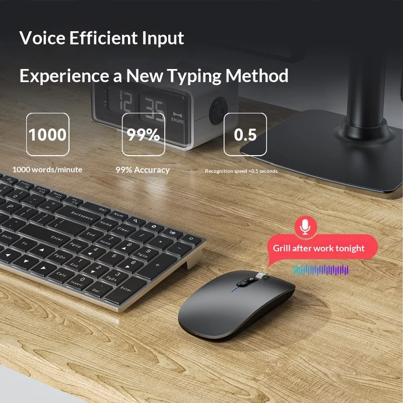 Tiger Cat Ai Voice Mouse Usb Bluetooth With Dialect Recognition Voice Typing Translation Battery Display 1000 Wpm 99% Accuracy