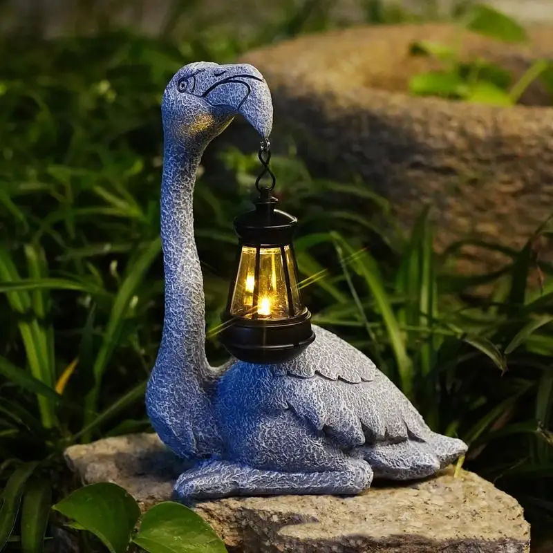 Statue di fenicotteri per la decorazione del cortile del giardino elegante statua di fenicottero con sensore intelligente luci di Figurine per esterni lanterna solare