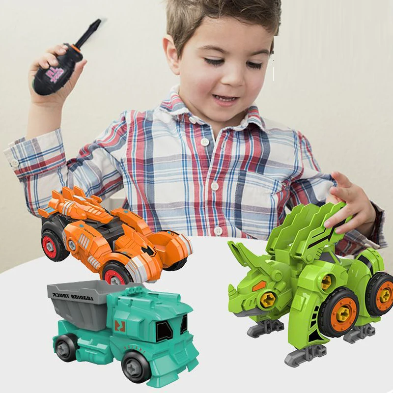 DIY Transformation Assembly Dinosaur Robot Toy Vehicle Truck Motorcycle Nut Screw Disassembly Combination Toys Gifts for Kids