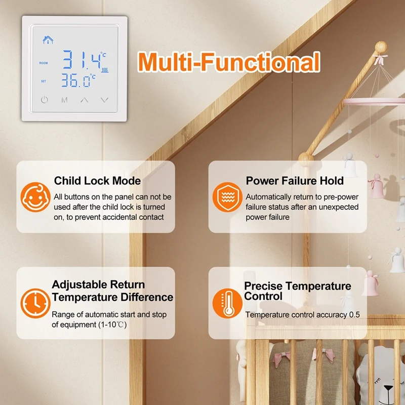 Smart Thermostat 16A Floor Heating Temperature Controller With LED Touch Screen 85-265V Electric Heating Control