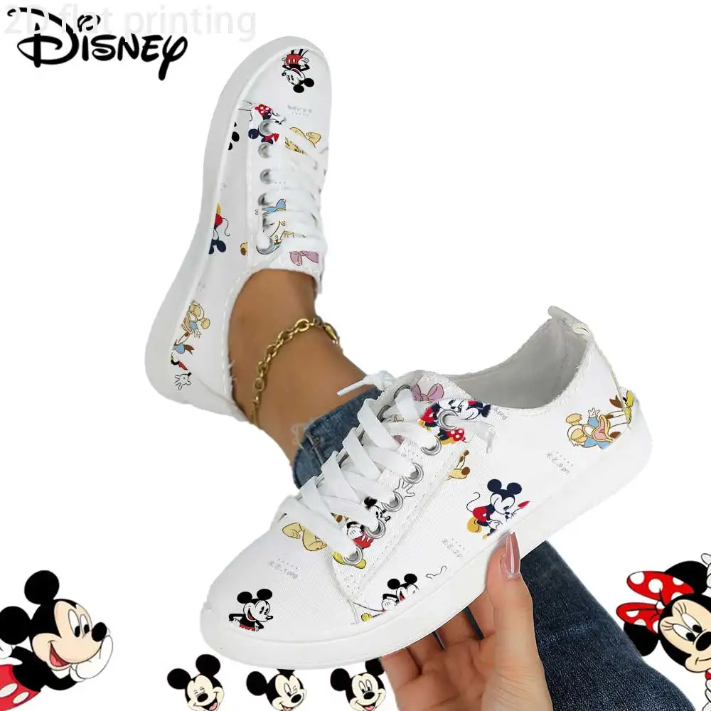 

Officially Licensed Disney Women's Lace-Up Sneakers with Mickey & Friends Character Print – Classic Cartoon Comfort Casual Shoes