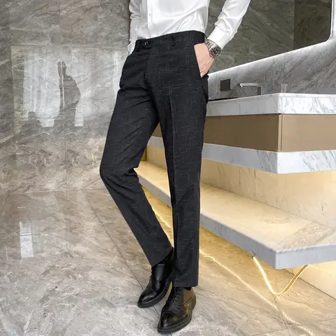버건디 남성용 격자 무늬 세트 바지, 패셔너블한 슬림 바지, 회색 및 파란색 가능, 아시아 사이즈 M-5XL, 남성 바지