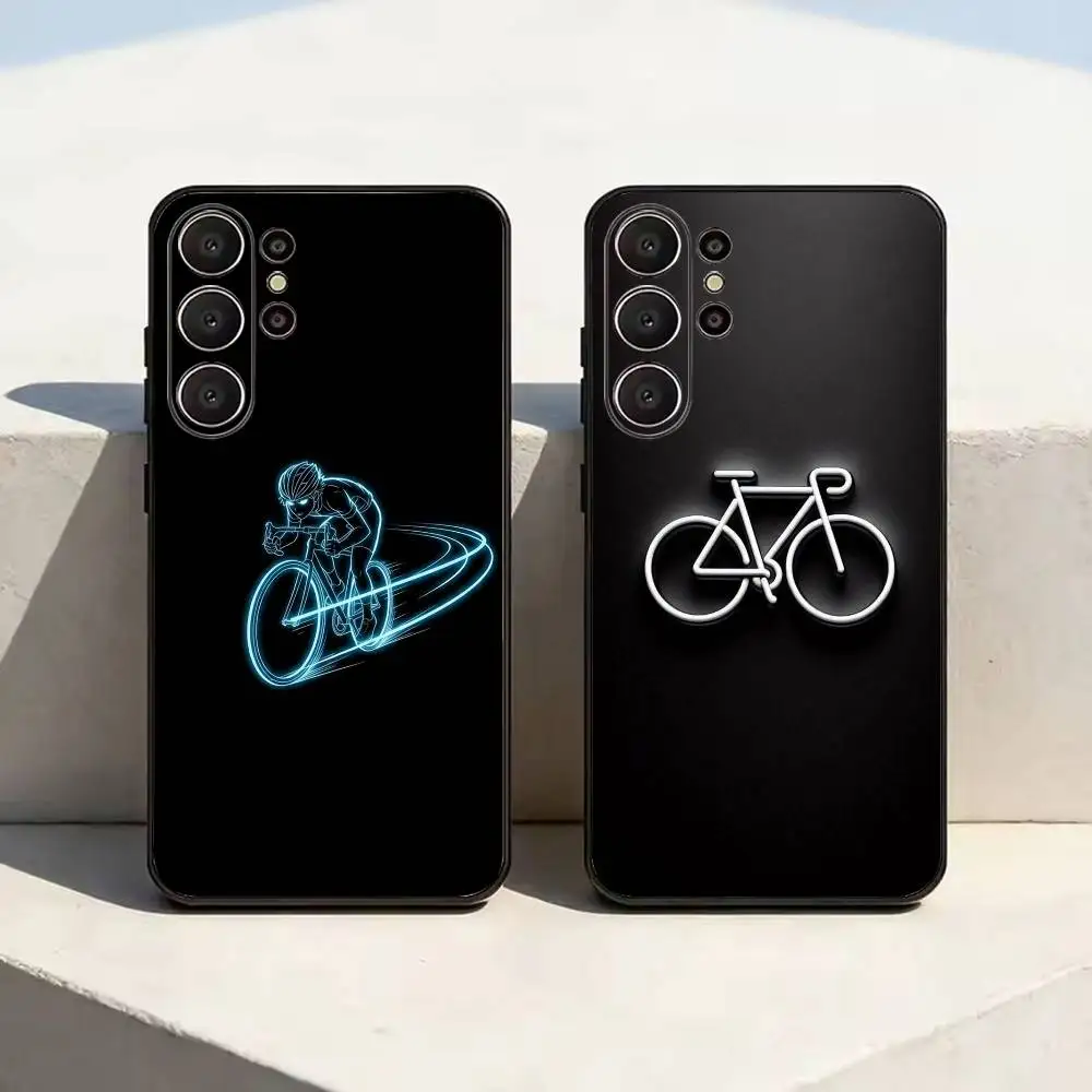 Road Bike Cyclist Cycling  Black Soft Silicone Phone Case for Samsung Ultra S26, S24, S21, S22, S23, S30, Plus, Lite