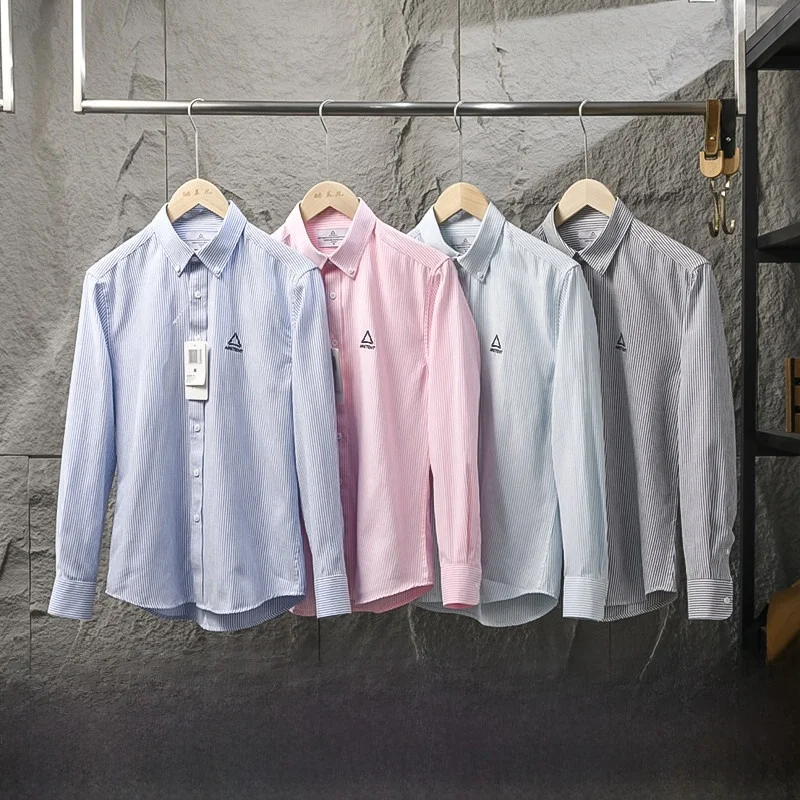 

Value for Money! Spring Men's Ox Cloth Waed Soft Breathable Busin Commute Striped Long Sve irt Casual Wear