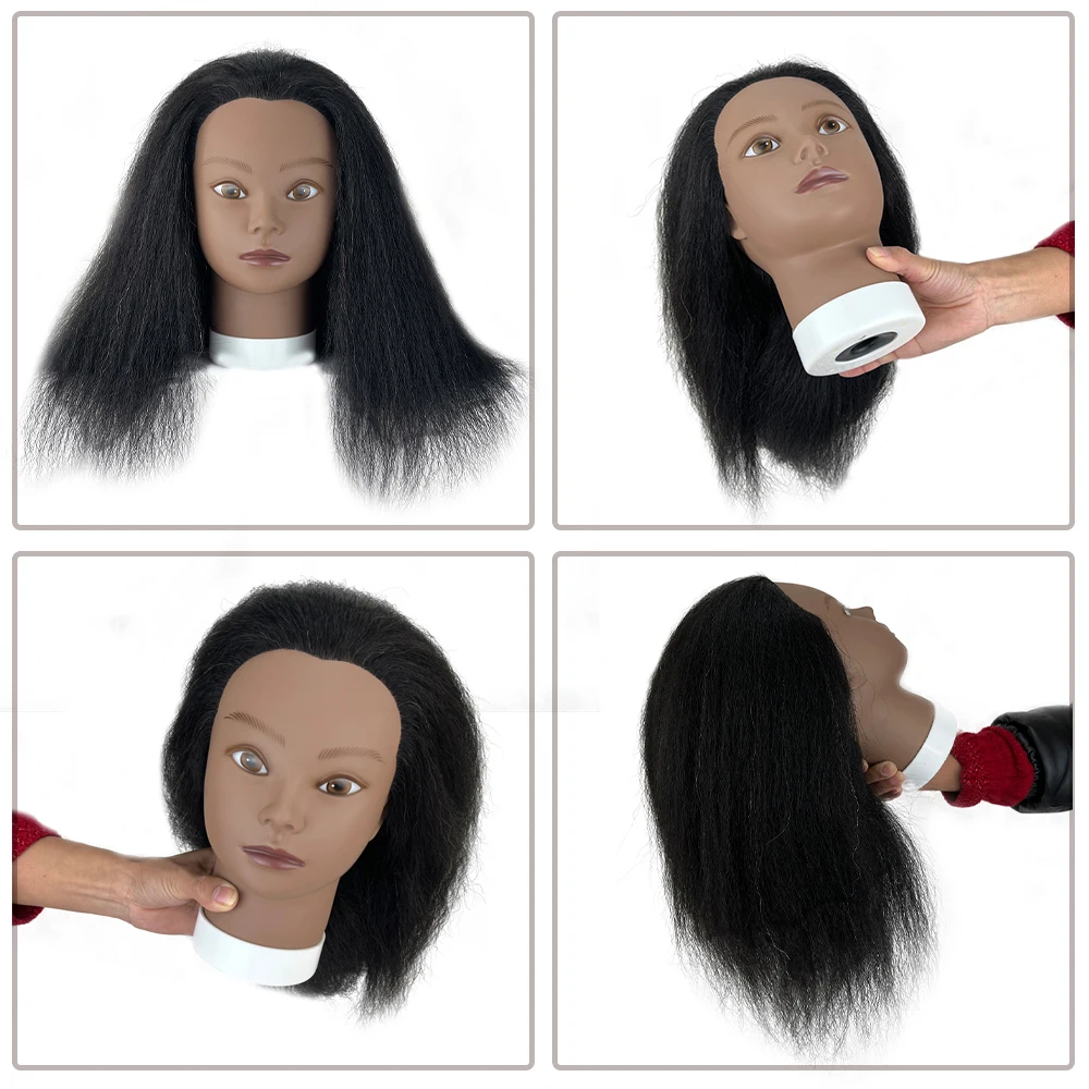 Afro Mannequin Head With Tripod For Braiding Hair Dolls 100%Real Hair Training Hairdresser Model Natural Hairdressing Kit Wigs