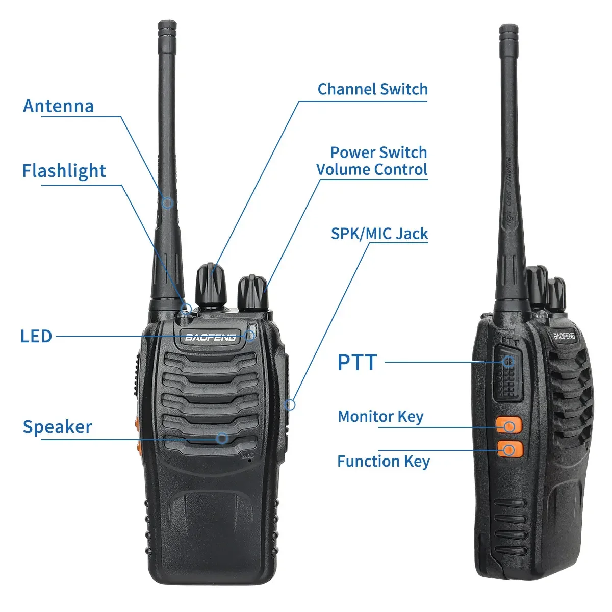 2 pçs baofeng BF-888S v2 walkie talkie banda dupla portátil de longo alcance uhf 400-470mhz usb/ue/eua presunto rádio em dois sentidos para caça