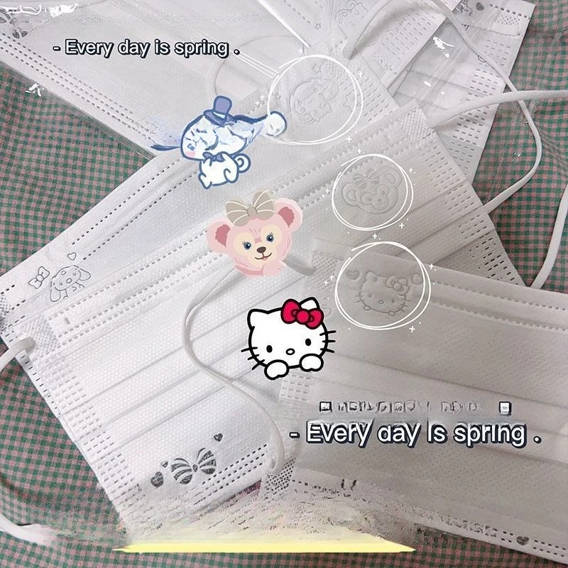 Miniso Sanrio's new white cute cartoon printed mask student disposable high-looking girl's heart mask one pack of ten pieces