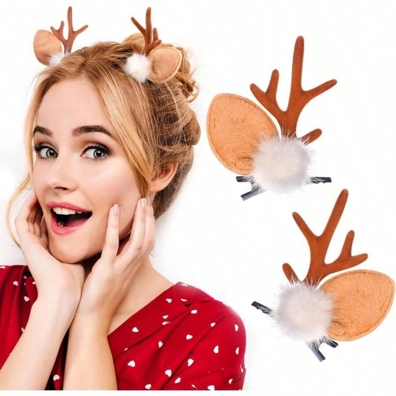 2 قطعة قرون الرنة عيد الميلاد مقاطع الشعر لطيف الغزلان قرون Headbands آذان الغزلان دبابيس الشعر عيد الميلاد إكسسوارات الشعر