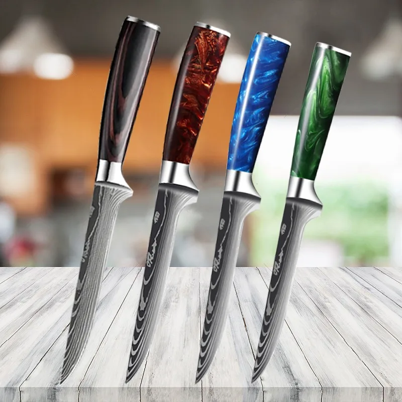 

7Cr17 Stainless Steel Kitchen Knives Damascus Pattern 6-inch Butcher's Boning Knife Meat Cleaver Household Fruit Peeling Knife